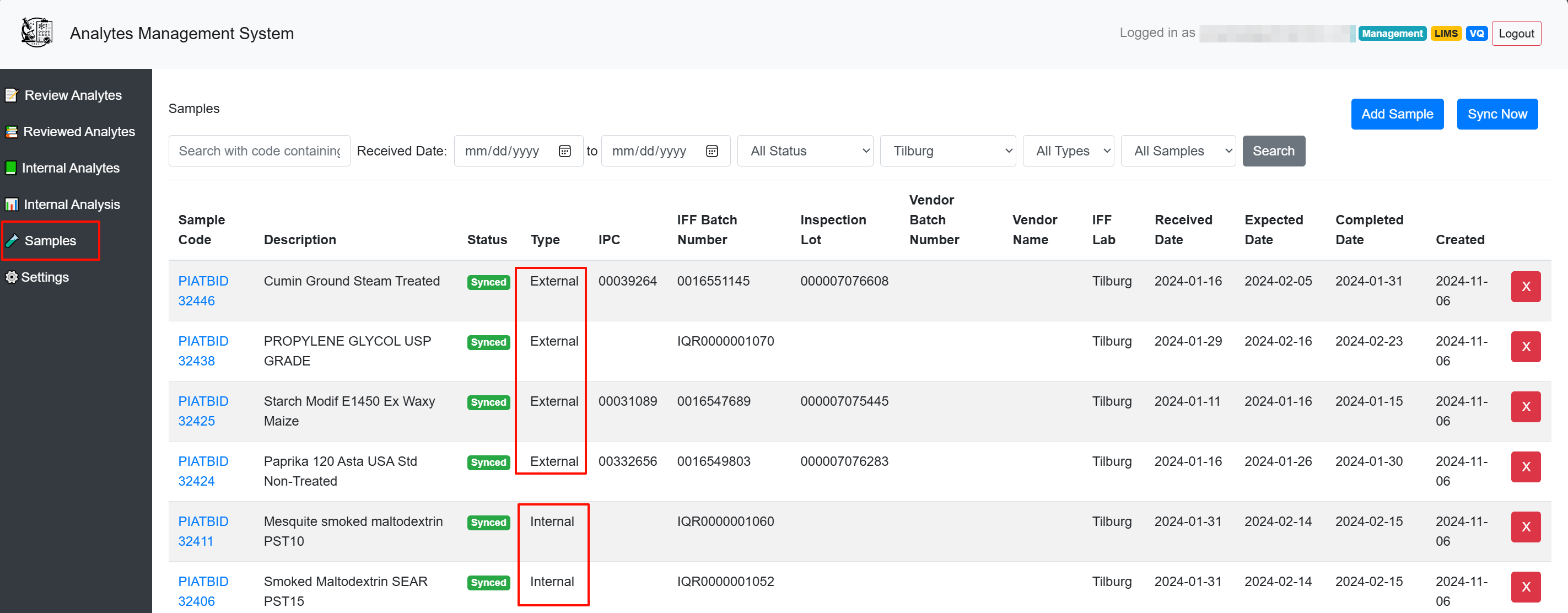 Samples Marked as External